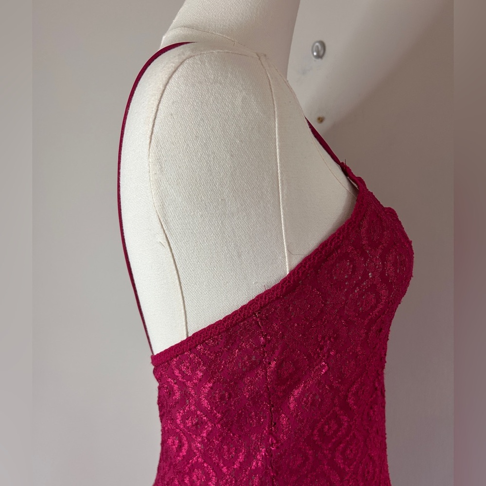 VINTAGE VAL MODE 90s Romantic Lace Basque Waist Red Slip Dress Valentines Size S - Picture 9 of 15